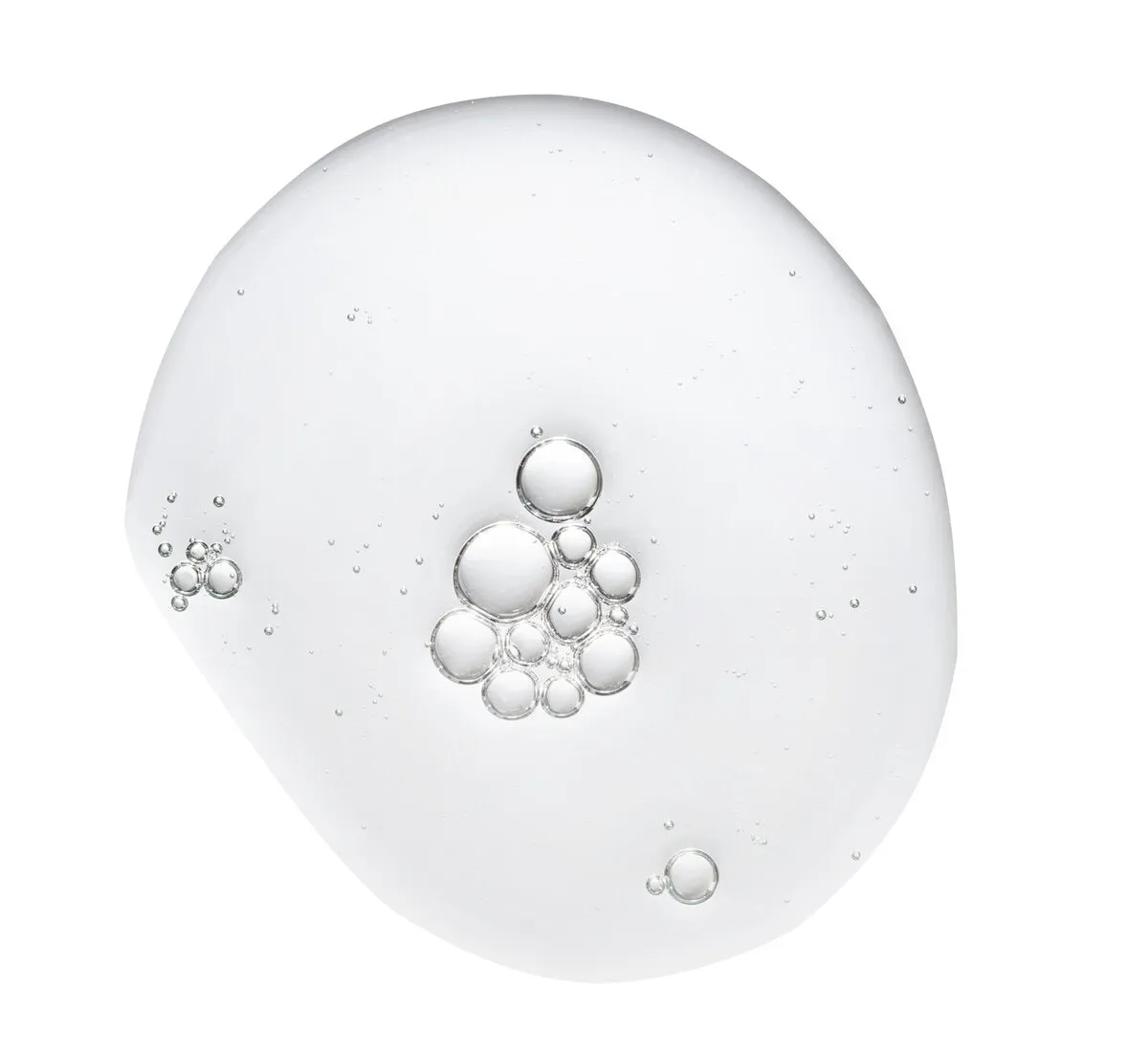 Texture swatch of glycerin gel transparent hyaluronic acid serum on white isolated background, macro. Detergent, cosmetics, laboratory. A round drop