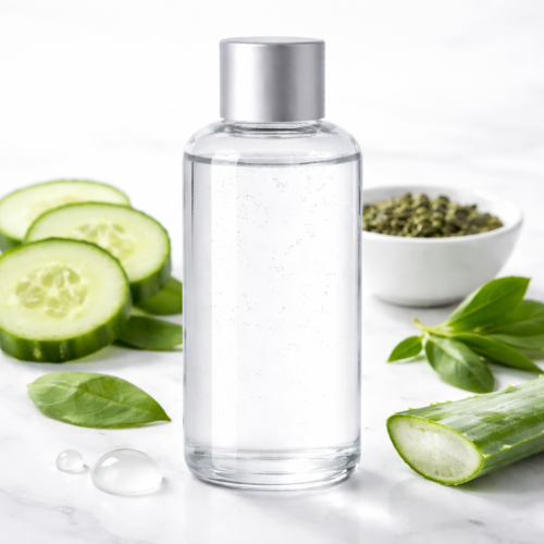 Natural skincare ingredients on marble surface