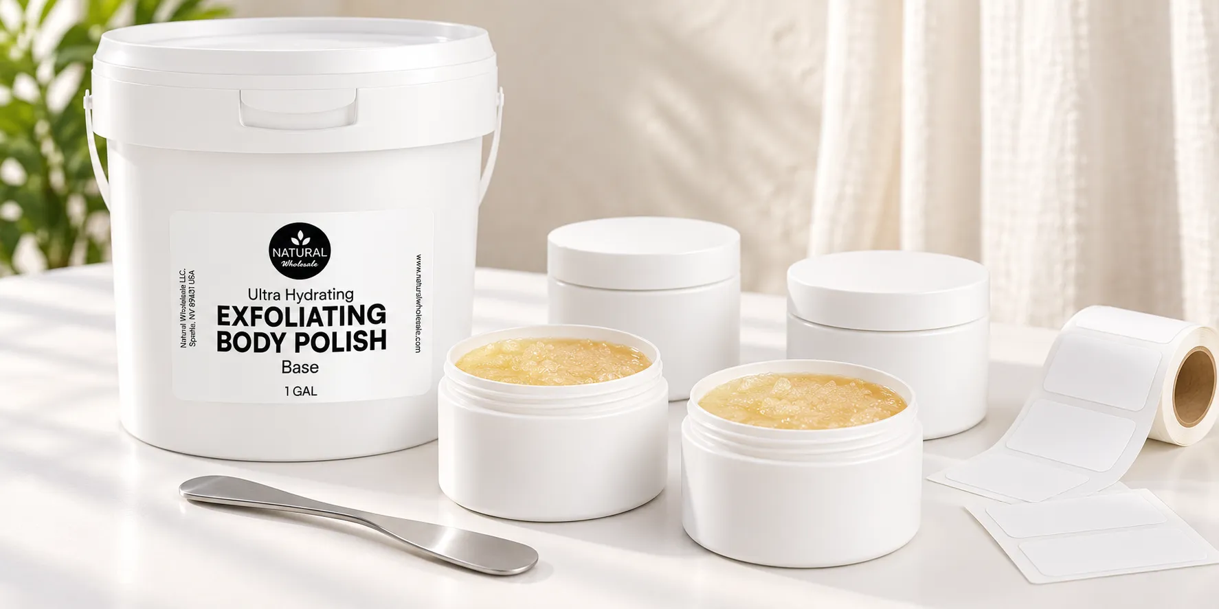 Creamy sugar scrub base in a spa setting